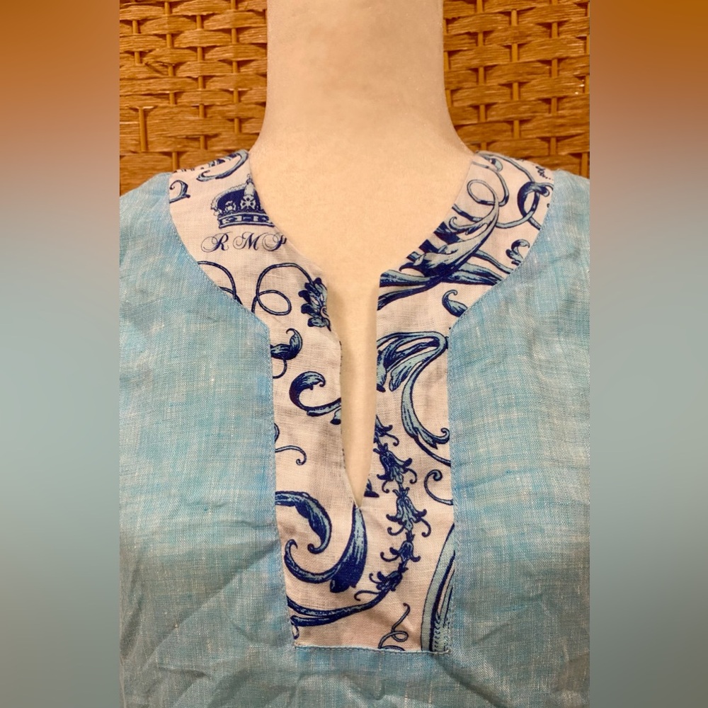 POSITIAMO Positano 100% Pure Linen Made in Italy Blue Shift Dress - Sz XL - Picture 2 of 8